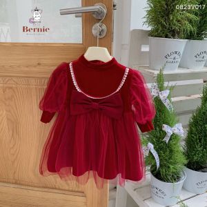 Váy đầm noel giáng sinh lễ tết màu đỏ đi tiệc cho bé gái dáng babydoll nhung mềm BERNIE 1 đến 7 tuổi