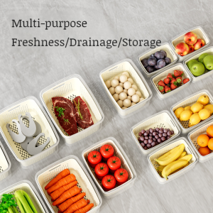 ตะกร้าพลาสติกระบายน้ำขนาดใหญ่ในครัวเรือน กล่องเก็บสดและจัดระเบียบ