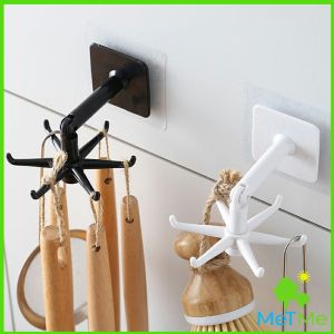 MetMe ตะขอติดเพดาน ติดผนัง ที่แขวนติดผนัง 6 แฉก ขอเกี่ยวหมุนได้ 360 Hexagonal self-adhesive hook