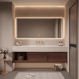 Vintage Style Bathroom Vanity Set with Hot-Bent Sintered Stone Seamless Integrated Basin Bathroom Washstand and Sink