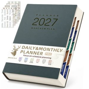 DIVATEN Multi-Color Daily Planner Notebook Thick Paper A5 Size Time Management Journal Leather Cover Office Schedule Notebook For Office Use