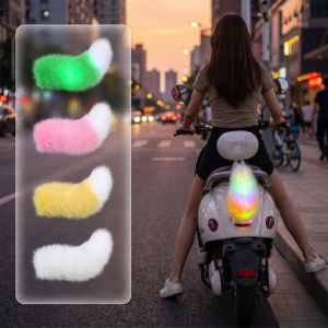 LOVELY HUT Collision Protection LED Electric Car Tail Motorized Wagging Moving Colorful Lights Swinging Tail Accessory Novelty Rear End Ornament Self-adhesive Fluffy Tail Accessory Electric Bicycle