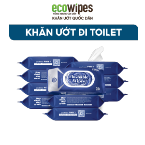 HÀNG CÔNG TY_Thùng 10 gói khăn ướt đi toilet xả tan trong bồn cầu Flushable Wipes gói 20 tờ