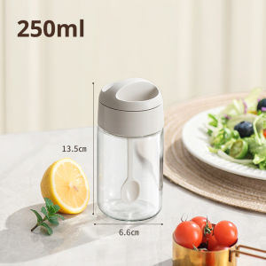250ml Kitchen Seasoning Jar with Spoon Sodium Calcium Glass Spice Jars Seasoning Box Airtight Cap Condiment Pots Spice Jars for Kitchen Restaurant
