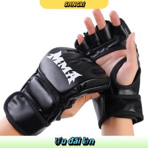 SHNGki Găng tay đấm bốc Găng tay nửa ngón tay dày găng tay người lớn đấm bao cát chiến đấu Găng tay chiến đấu