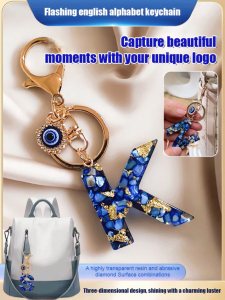 Evil Eye Blue Letter Tassel Keychain