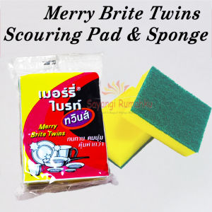 Merry Brite Twins Dishwashing Sponge/Square Cleaning Dish Sponge Pad/Double-sided Cleaning Scrub Decontamination Sponges/Scouring Pad & Sponge
