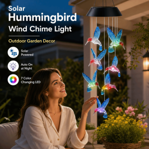 NUBE Waterproof Solar Wind Chime Light Atmosphere Lighting Hummingbird Solar Garden Lights Blue Color Changing Landscape Ornaments Garden Decorations