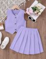 janine Best Seller Casual Sleeveless Vest  and Pleated Skirt  for Girl  Teen-ager Tween Set Terno. 