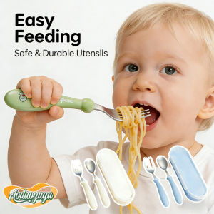Aoduoyaya 304 Stainless Steel Baby Fork Spoon Set Toddler Training Utensils with Soft Silicone Handles