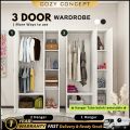 (2 WARNA) 180cm/T 3 Pintu Almari Baju  / Besar 3 DOOR Wardrobe / Clothes Budak Almari Kabinet Closet Wardrobe Hanger Shelf Cupboard. 