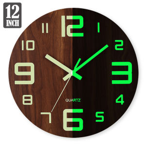 MeilMeil#Luminous wooden silent wall clock creative fluorescent clock Living Room Decoration(12 Inch)