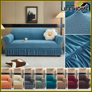 Solid Color Skirt Edge Wrapped Sofa Cover Elastic All Inclusive All Season Universal Sofa Protective Cover