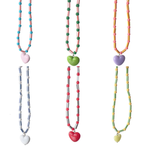 Heart Pendant Necklace Adjustable Chain Necklace Stylish Bead Chain Necklace Resin Texture Neck Jewelry for Woman Girl