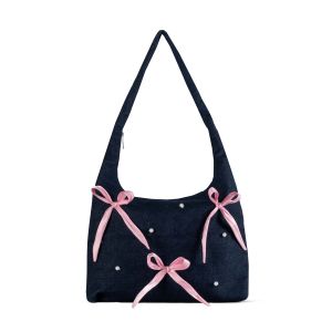 ITS MAGIA Lolly Dark Denim Totebag Coquette Tas Kuliah Laptop Lucu Pita Ribbon Tote Bag