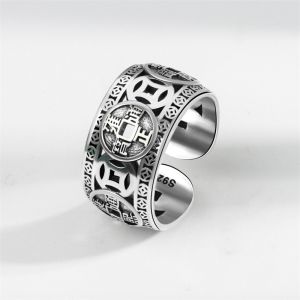 Five Emperors Coins Ring Adjustable Money Catcher Ring Lucky Charm Stainless Steel Retro Ring