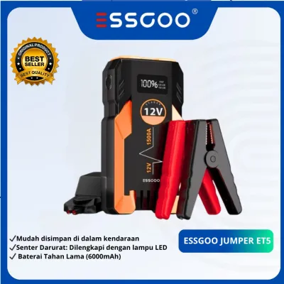 ESSGOO ET5 6000mAh Jump Starter Dengan Tombol Boost Jumper Aki Mobil Powerbank Car Jump Starter