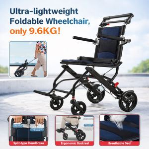 (SG STOCK) Lightweight Foldable Wheelchair Portable Travel Wheelchair with Trolley Handle Folding Wheelchair for Elderly SeniorOnly 9.6KG