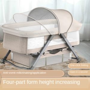 Baby Shining Cradle Crib Newborn Bed Match with Large Bed Baby Shaker Bassinet Multi-Function Mobile Foldable with Mosquito Net