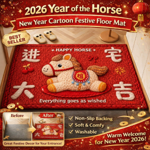 Horse Year 2026 Cartoon Doormat Lunar New Year Festive Entrance Mat Soft Crystal Velvet Non Slip Backing Home Decor Rug For Chinese New Year