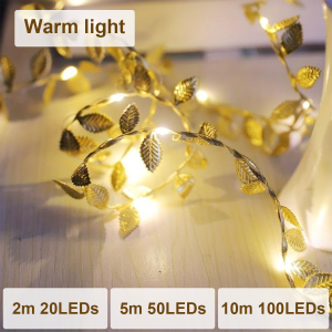 Flexible Copper Wire Leaf Lights Led String Cool Creative Lighting Romantic Golden Battery Powered Warm White Diy Leaves Silver Rustic Fairy Decorative Indoor Outdoor For Projects