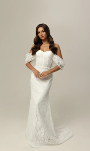 Mermaid corset off the shoulder wedding dress Reception lace unique bridal dress with trainSheath vintage wedding dress Isabella