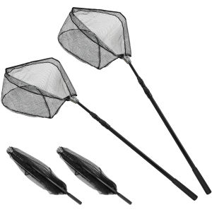 SANLIKE Retractable Folding Fishing Net Telescoping Aluminum Alloy Pole Fly Fishing Landing Net Folding Fish Landing Net Fishing Tackle Accessories