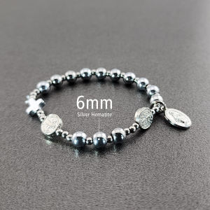 AmenLife SG THERE IS NONE LIKE YOU 6mm Handcrafted Catholic 6mm Hematitie St Benedict Medal Hematite Cross Rosary Bracelet BB203