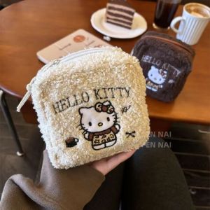 Cartoon Kt Cat Plush Lipstick Makeup Bag Kawaii Embroidery Storagebag Anime Headphone Bag Portable Retro Coin Bags Gift