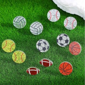 OMQAIO Acrylic Sparkling Ball Stud Earrings Soccer Rugby Volleyball Basketball Football Ear Jewelry Minimalist Exquisite Sports-Inspired Acrylic Ball Ear Studs Daily