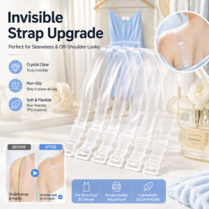 Transparent Bra Straps Anti-Slip Invisible Shoulder Straps Wide Adjustable Clear Matte Design