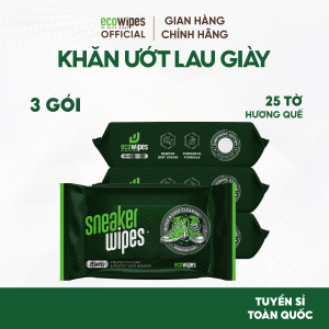 Combo 03 gói Khăn ướt lau giày thể thao cấp tốc Sneaker EcoWipes gói 25 tờ hương quế khử mùi