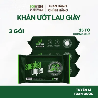 Combo 03 gói Khăn ướt lau giày thể thao cấp tốc Sneaker EcoWipes gói 25 tờ hương quế khử mùi
