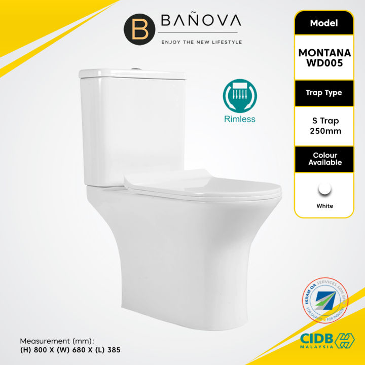 Banova   Docasa Close-couple Wc Toilet Bowl S-trap Wash Down Water 