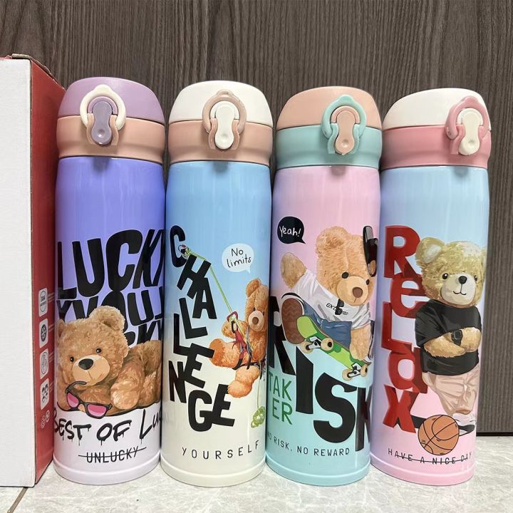 Kids Water Bottle Bouncing Bear Stainless Steel Thermos Cup Portable Cold  and Hot Water 500ml Lazada PH