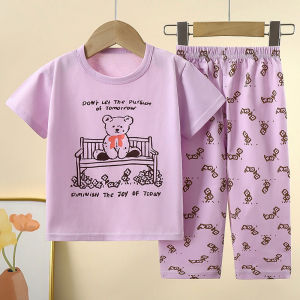 0-6Y Kids Terno Pajamas Set Short Sleeved Long Pants for Girls Cotton Cartoon Lovely Sleepwear