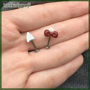 tuokaiguoji 2Pcs Bow Heart Ear Bone Nail Titanium Steel Cute Earrings For Women Puncture Jewelry Accessories