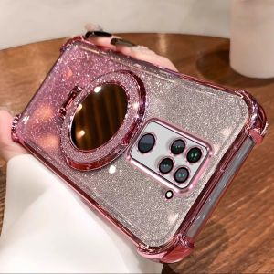 เคส เคสสำหรับศัพท์ Redmi Note 9 เคสนิ่มซิลิโคนดูดซับแรงกระแทกพร้อมขอบทองเงาและขาตั้งกระจก sjdzsfjz01