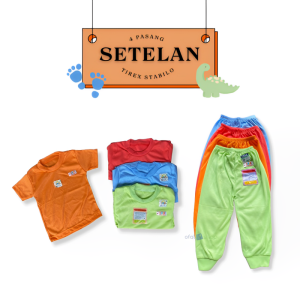 4 pasang setelan kaos oblong & celana panjang bayi/anak merk tirex stabilo