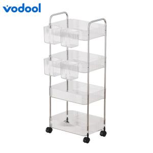 VODOOL 4 Layer Mobile Storage Shelf with Wheels for Bathroom and Bedroom Organizing Durable Plastic Finish