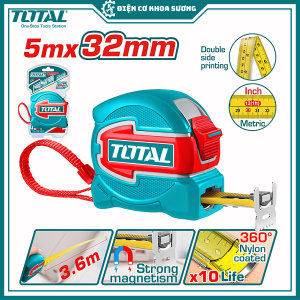 Thước kéo thép bản to 32mm Total khó gãy khi kéo dài có nam châm TMT80532 TMT80832
