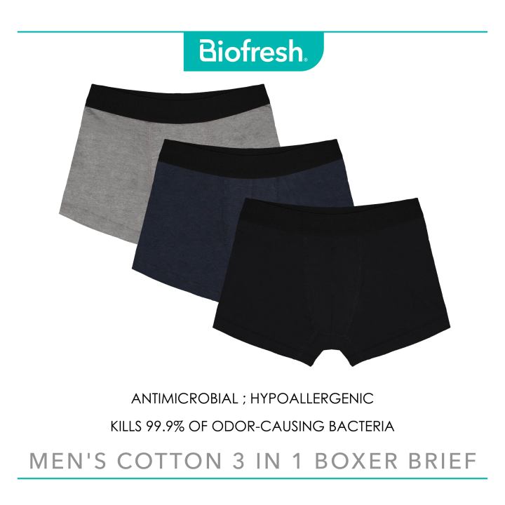 Biofresh Men's Antimicrobial Cotton Boxer Brief 3 pieces in a pack ...