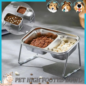 Stainless Steel Pet High Footed Bowl 15 ° Slant Anti Slip Cat Food Water Bowl Anti Vomiting Protect Cervical Vertebra