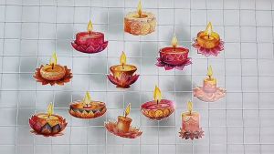 Diwali Lotus Sticker Set 12 Designs Deepavali Diya Wall Stickers Festival Home Door Window Decoration