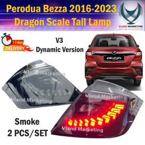 Perodua Bezza 2016 - Onwards Dragon Scale VERSION 3 Dynamic Tail Lamp With Signal Running (Smoke) V3