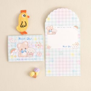 Folded Letter Style Pastel Greeting Card Wish Note Kad Ucapan Cartoon Animal Cat Rabbit Cute Kids Party Card 祝福语盒贺卡片