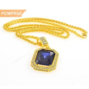 【PCWFKef】 Khảm kim cương Vuông Ruby Vòng cổ hip hop mặt dây chuyền nam mặt dây chuyền đá đỏ mặt dây chuyền trang sức cổ điển phụ kiện trang phục