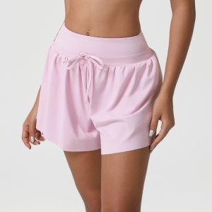 กางเกงวิ่งควบคุมหน้าท้องกางเกงโยคะแบบใส่สบาย2ชั้นกางเกงขาสั้นออกกำลังกายหลวมกีฬา