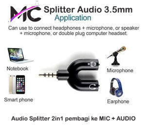 Splitter Audio Mic ke HP Jack 35 mm U Shape 2 in 1 Microphone Speaker Headphone Handphone Laptop