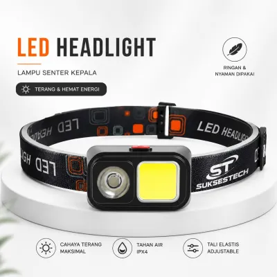 Headlamp Led Senter Cas Kepala Dual LED 4 Mode Headlight Outdoor D-212